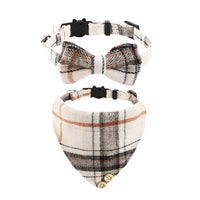 HKM-094355 Plaid Bow Cat Collar with Bell - Adjustable and Stylish for All Seasons