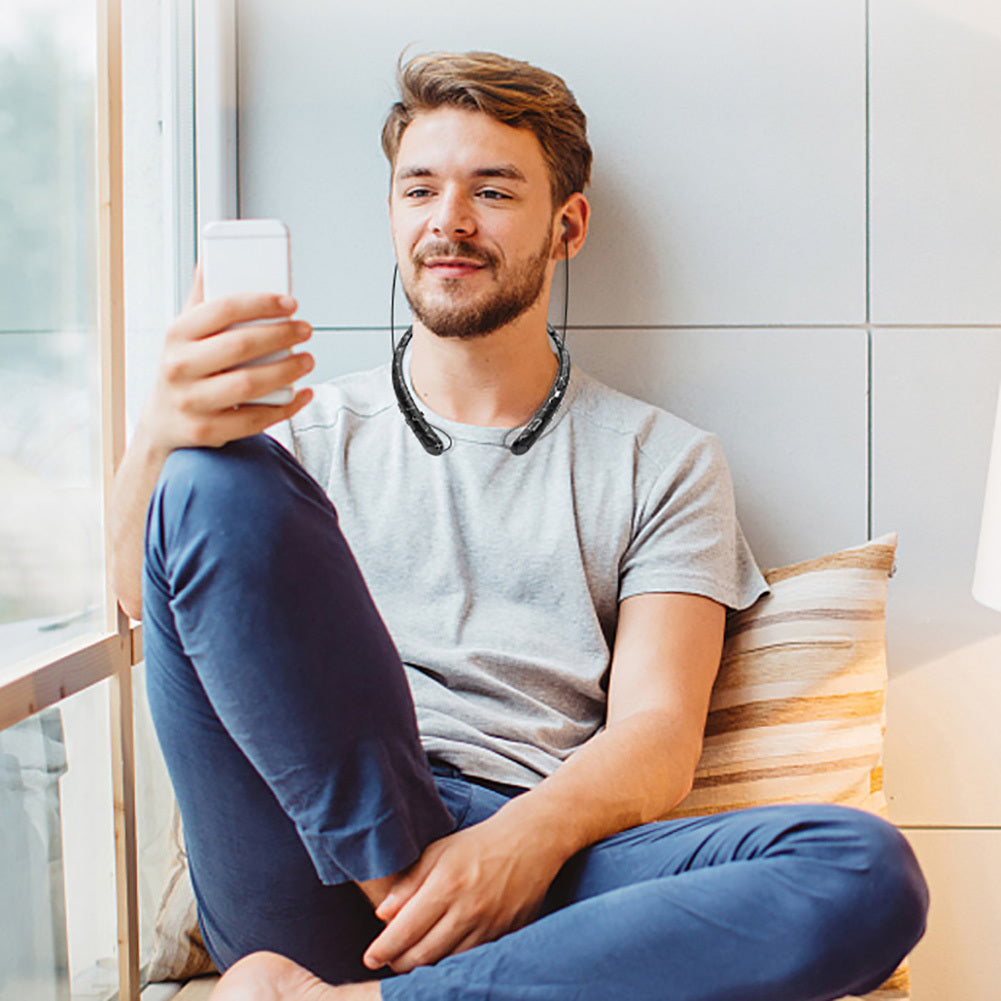 KTX-081619 Wireless Neckband Bluetooth Headphones with Retractable Wire and Noise-Canceling Microphone