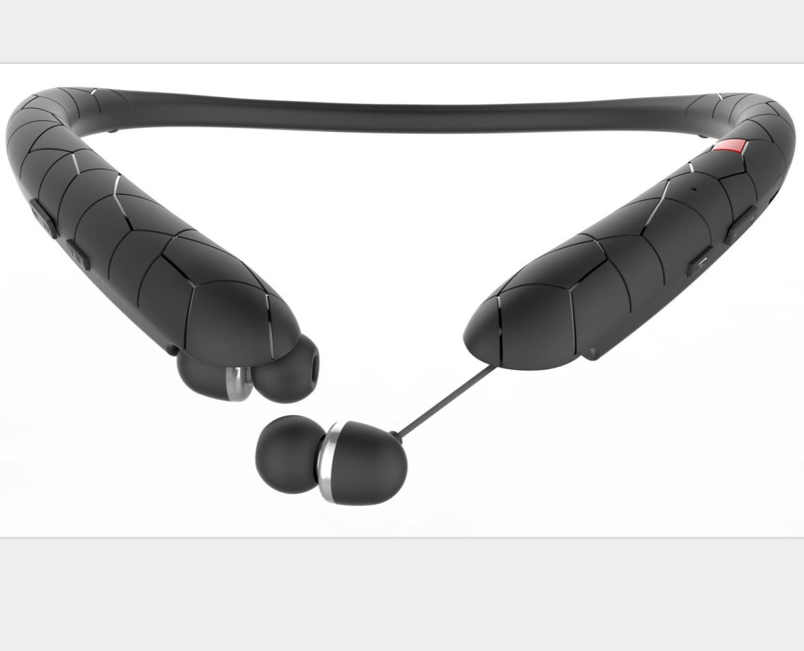 KTX-081619 Wireless Neckband Bluetooth Headphones with Retractable Wire and Noise-Canceling Microphone