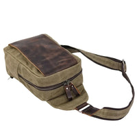 HKM-255059 Casual Waterproof Chest Bag in Batik Canvas and Cowhide for Outdoor Travel