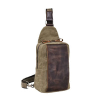 HKM-255059 Casual Waterproof Chest Bag in Batik Canvas and Cowhide for Outdoor Travel