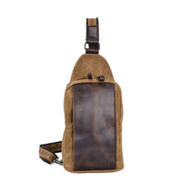 HKM-255059 Casual Waterproof Chest Bag in Batik Canvas and Cowhide for Outdoor Travel