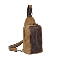 HKM-255059 Casual Waterproof Chest Bag in Batik Canvas and Cowhide for Outdoor Travel