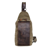 HKM-255059 Casual Waterproof Chest Bag in Batik Canvas and Cowhide for Outdoor Travel