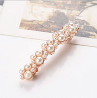 HKM-937299 Korean Style Spring Clip Hair Clip with Pearl Rhinestones – 7cm Long, Chic Side or Tail Accessory