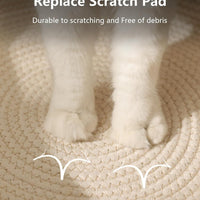 HKM-170899 Hand Woven Cat Bed with Toy Tail - Natural Cotton Linen Kitten House and Scratch Pad for Small Breeds, Breathable and Durable