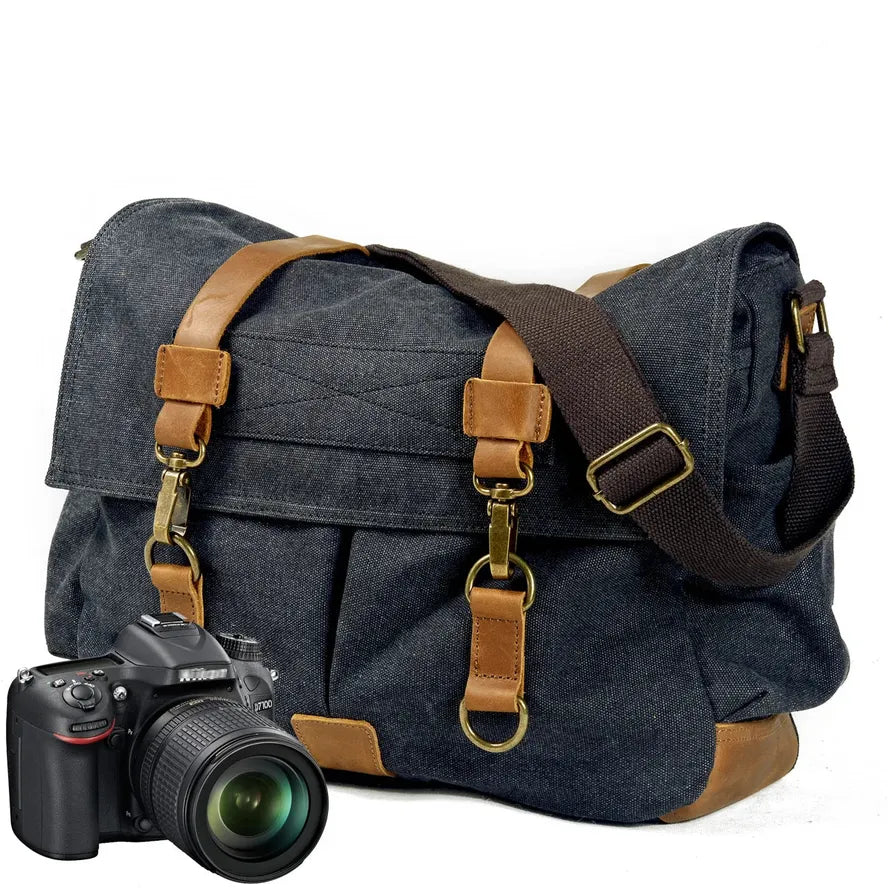 KTX-662931 Waxed Canvas DSLR Camera Sling Bag - Vintage Unisex Messenger Backpack