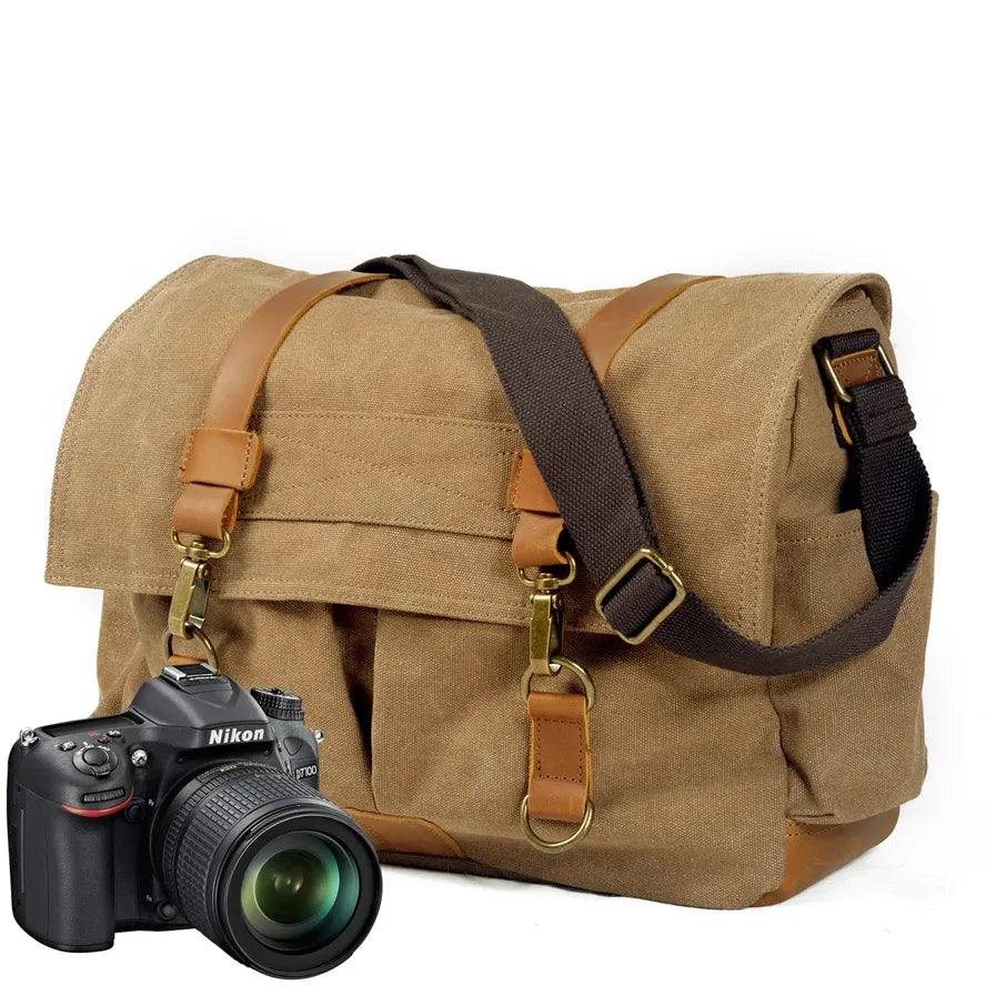 KTX-662931 Waxed Canvas DSLR Camera Sling Bag - Vintage Unisex Messenger Backpack