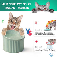 HKM-809299 Elevated Ceramic Cat Bowl Set - Whisker-Friendly, Anti-Vomit Design for Food and Water, Ideal forIndoor Cats and Puppies