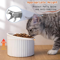 HKM-809299 Elevated Ceramic Cat Bowl Set - Whisker-Friendly, Anti-Vomit Design for Food and Water, Ideal forIndoor Cats and Puppies