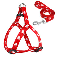 HKM-975955 Paw Print Nylon Dog Harness and Leash Set for Small to Medium Dogs, Adjustable and Easy to Use