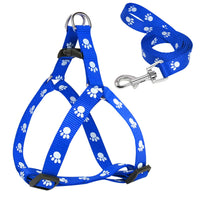 HKM-975955 Paw Print Nylon Dog Harness and Leash Set for Small to Medium Dogs, Adjustable and Easy to Use