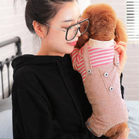 HKM-573395 Khaki and Wine Red Striped Corduroy Four-Legged Dog Outfit for Autumn and Winter