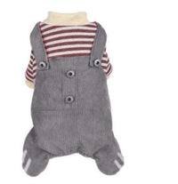 HKM-573395 Khaki and Wine Red Striped Corduroy Four-Legged Dog Outfit for Autumn and Winter