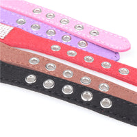 HKM-628691 Microfiber Rhinestone Dog Collar - Red, Black, Purple, Brown - Adjustable Sizes 22-37CM