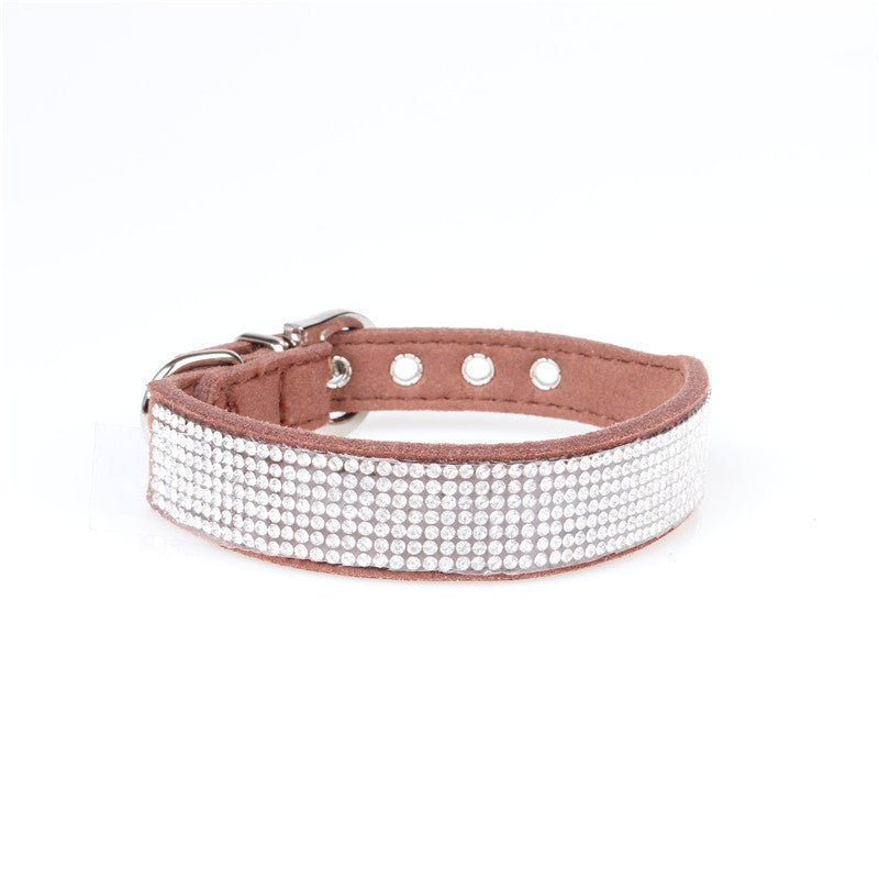 HKM-628691 Microfiber Rhinestone Dog Collar - Red, Black, Purple, Brown - Adjustable Sizes 22-37CM