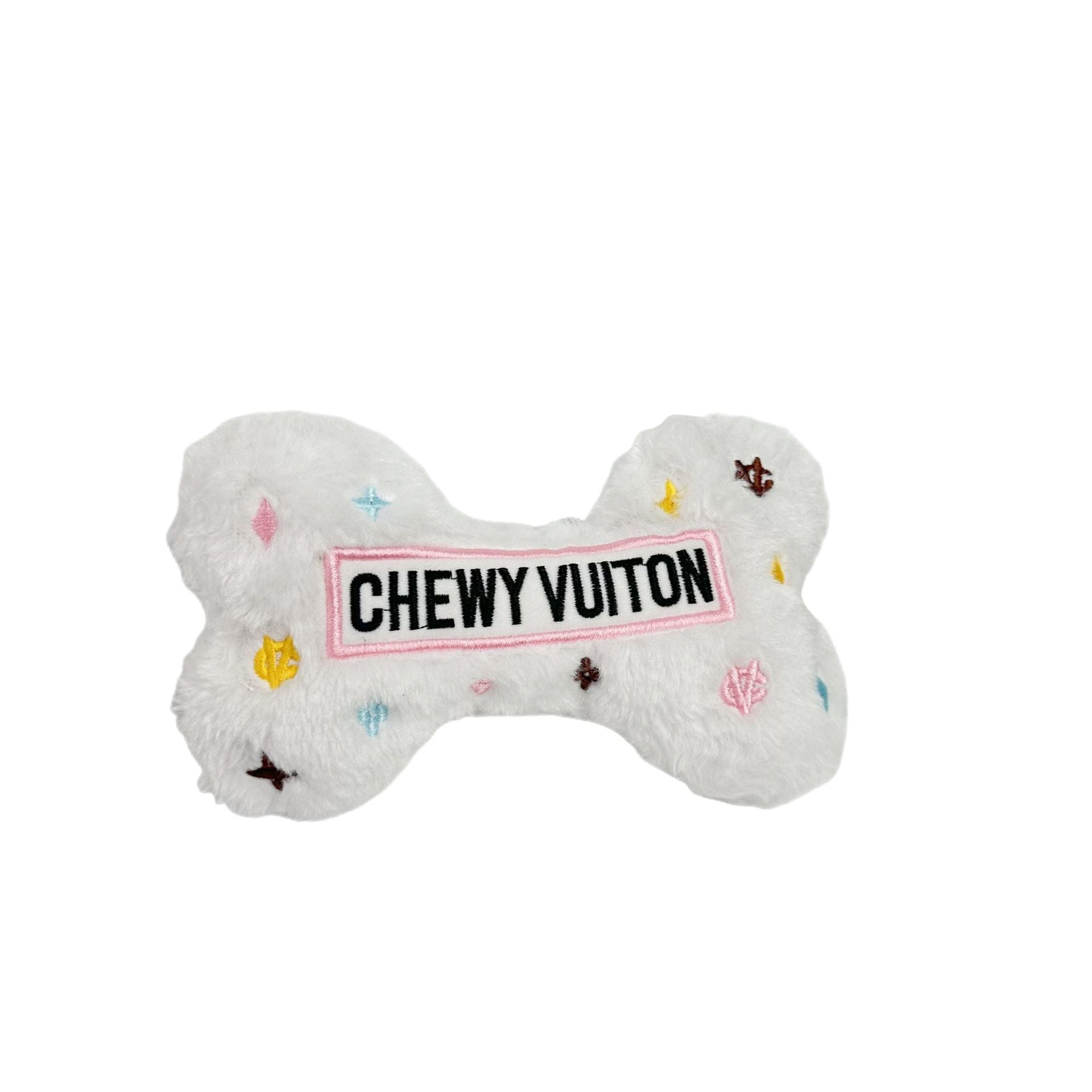 JMT-275530 Chewy Vuitton White Bone Plush Pet Toy for Dogs - 18 x 11 cm