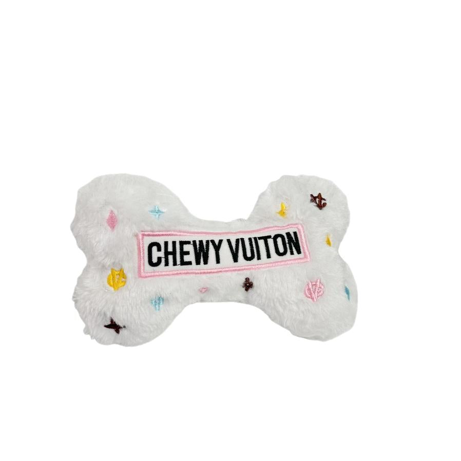 JMT-275530 Chewy Vuitton White Bone Plush Pet Toy for Dogs - 18 x 11 cm