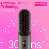 HKM-354067 Cordless Mini Hair Straightener Brush with 12 Heating Levels, Anti-Scald Design, and 30Mins Auto Sleep