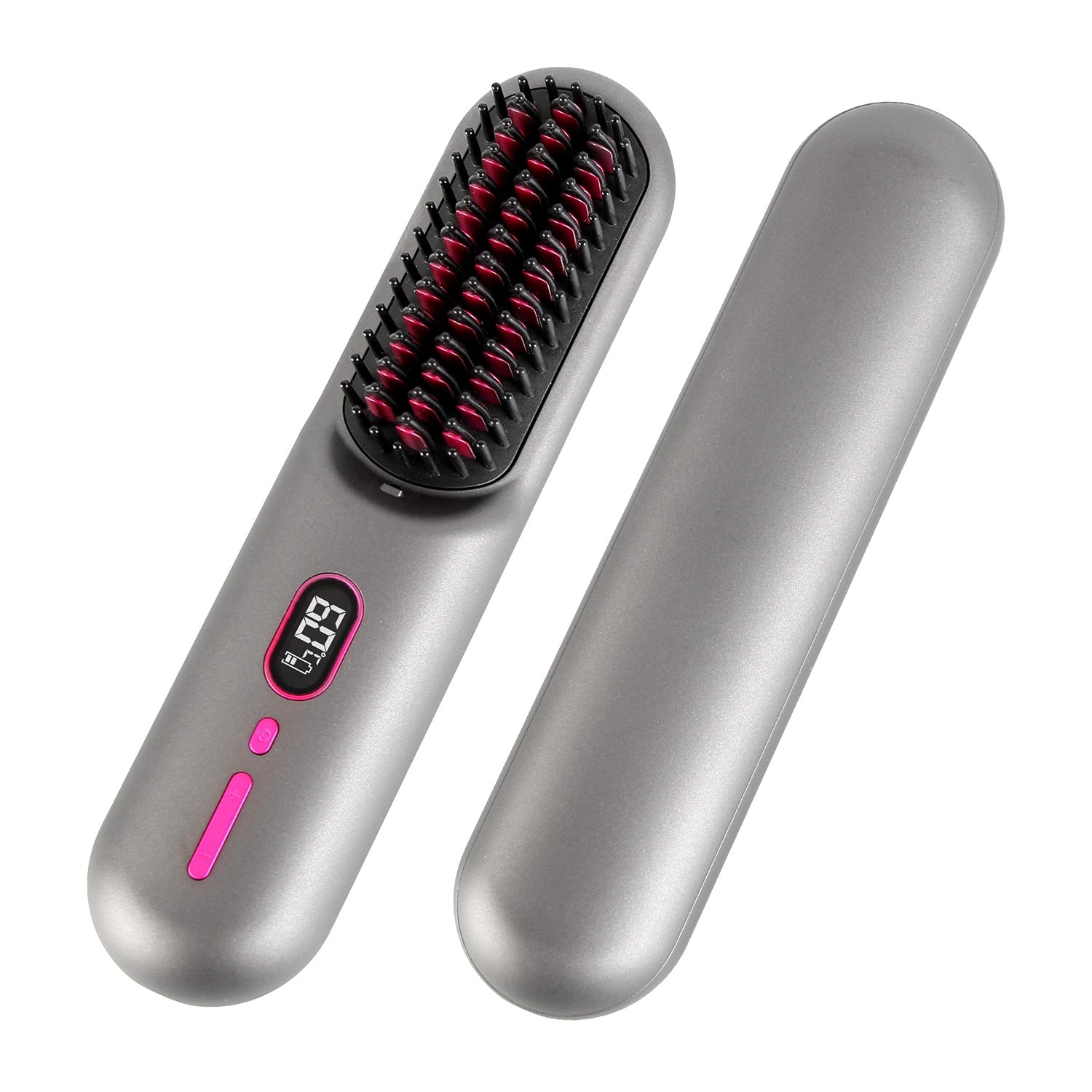 HKM-354067 Cordless Mini Hair Straightener Brush with 12 Heating Levels, Anti-Scald Design, and 30Mins Auto Sleep