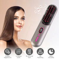 HKM-354067 Cordless Mini Hair Straightener Brush with 12 Heating Levels, Anti-Scald Design, and 30Mins Auto Sleep