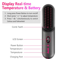 HKM-354067 Cordless Mini Hair Straightener Brush with 12 Heating Levels, Anti-Scald Design, and 30Mins Auto Sleep