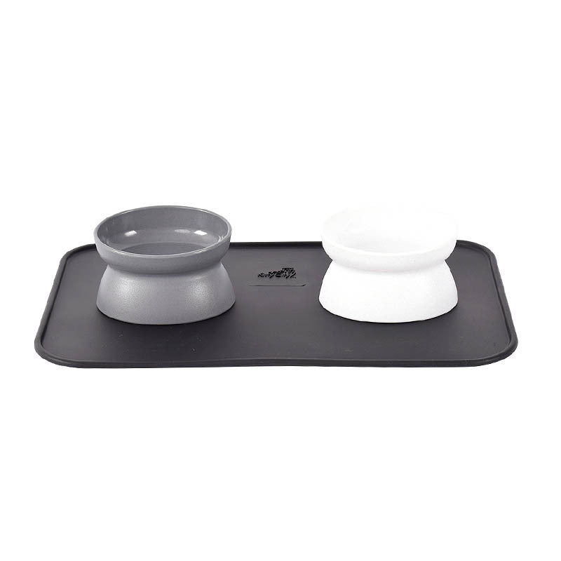 HKM-275603 Ergonomic Cat Bowl for Spinal Health - Durable Plastic in Dark Gray and White