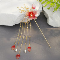 HKM-522515 Vintage Flower Tassel Hairpin with Imitation Jade and Inlaid Pearls