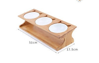 HKM-274451 Natural Solid Wood Cat Bowl with Bone China Dish Rack - Eco-Friendly Design