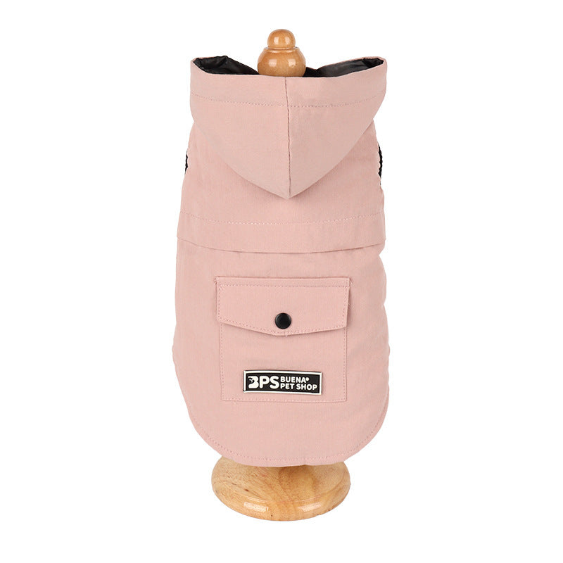 HKM-270739 Pet Cotton Denim Hooded Vest for Autumn and Winter - Sleeveless Design in Multiple Sizes