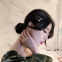 HKM-717971 Korean Style Heart-Shaped Pearl Hairpins - Gold Micro-Inlaid Word Clips