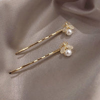HKM-717971 Korean Style Heart-Shaped Pearl Hairpins - Gold Micro-Inlaid Word Clips