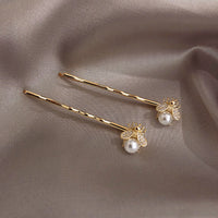 HKM-717971 Korean Style Heart-Shaped Pearl Hairpins - Gold Micro-Inlaid Word Clips