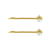 HKM-717971 Korean Style Heart-Shaped Pearl Hairpins - Gold Micro-Inlaid Word Clips