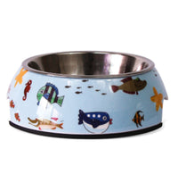 HKM-797587 Stainless Steel Cat and Dog Bowl Set with Melamine Base - Various Patterns and Sizes Available