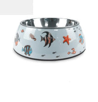 HKM-797587 Stainless Steel Cat and Dog Bowl Set with Melamine Base - Various Patterns and Sizes Available
