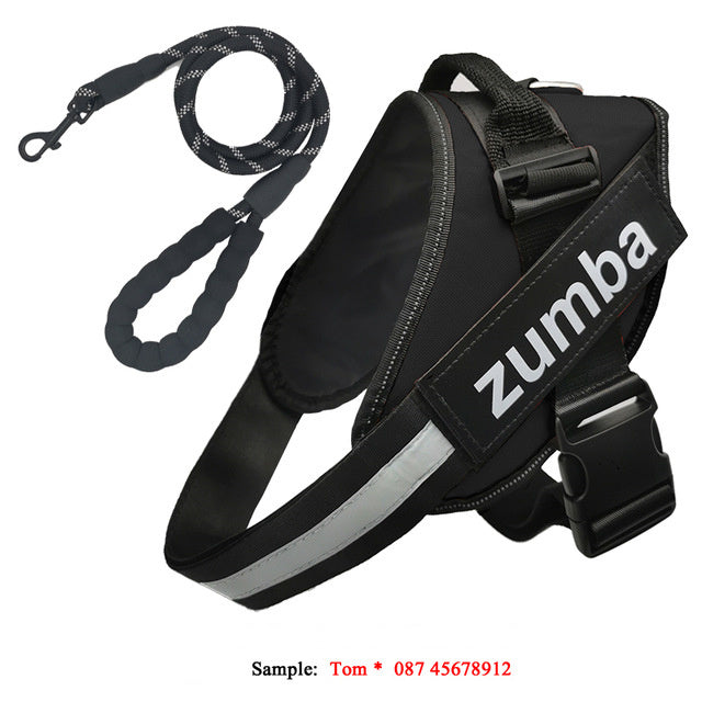HKM-769299 Personalized Adjustable Reflective Dog Harness and Leash Set - Breathable Nylon Design