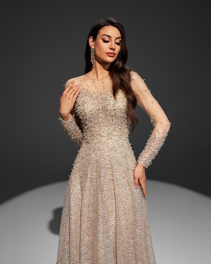 HKM-070483 Champagne Evening Gown for Women - Elegant Model EZ25063