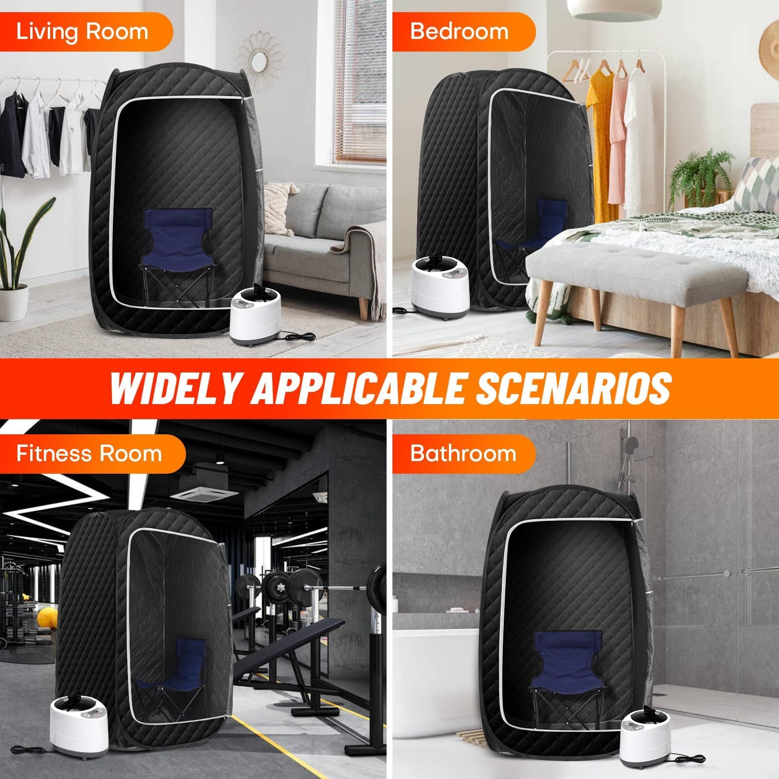 HKM-084499 Portable Full Body Steam Sauna Tent with 2.6L Steam Generator, Remote Control, and Folding Chair