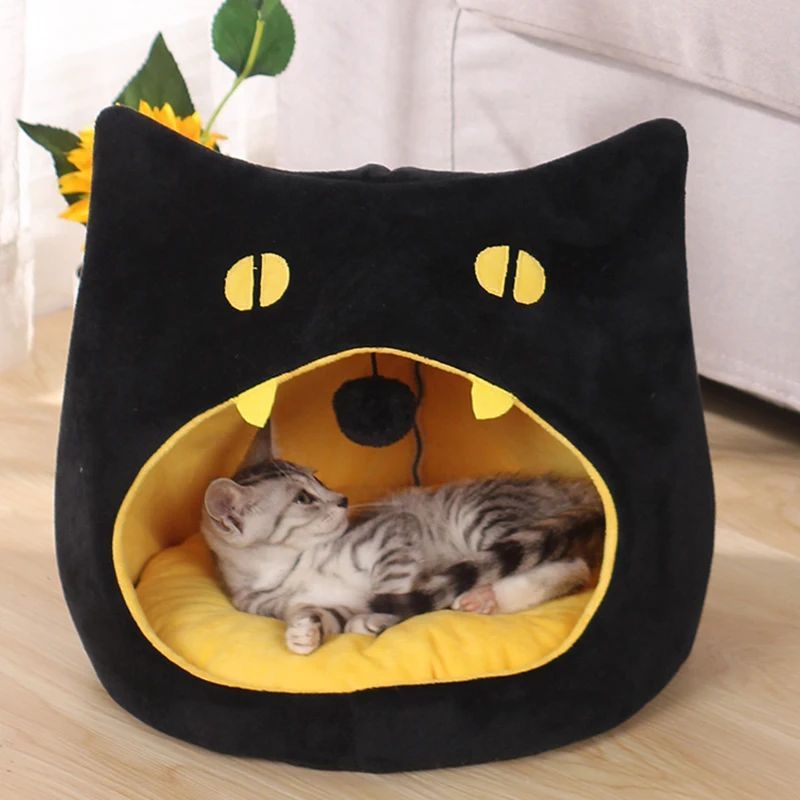 HKM-659603 Cozy Cat-Shaped Pet Bed with Soft Plush Material and Non-Slip Bottom for Small Dogs and Kittens