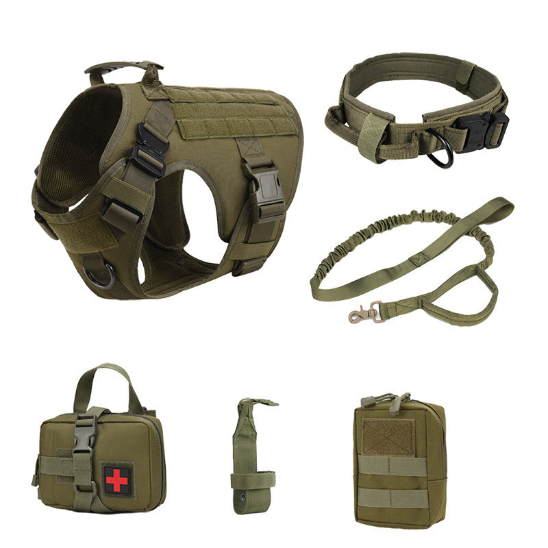 HKM-620115 Dog Training Tactical Vest Set - 6-Piece Combat Outfit in Black, Army Green, Brown, and CP Camouflage