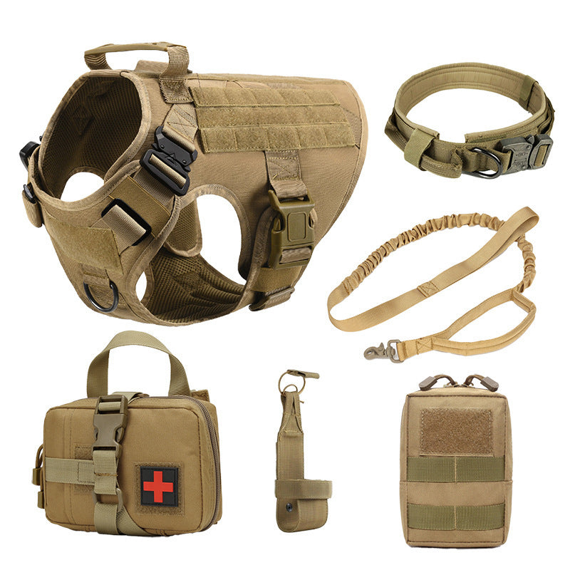 HKM-620115 Dog Training Tactical Vest Set - 6-Piece Combat Outfit in Black, Army Green, Brown, and CP Camouflage