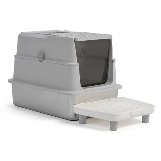 HKM-203475 Extra Large Stainless Steel Covered Cat Litter Box with Lid, Litter Scoop, and Filter Pedal for Easy Cleaning