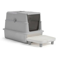 HKM-203475 Extra Large Stainless Steel Covered Cat Litter Box with Lid, Litter Scoop, and Filter Pedal for Easy Cleaning