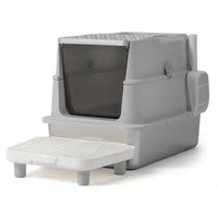 HKM-203475 Extra Large Stainless Steel Covered Cat Litter Box with Lid, Litter Scoop, and Filter Pedal for Easy Cleaning