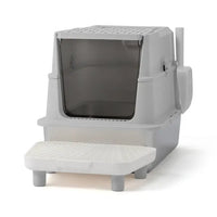 HKM-203475 Extra Large Stainless Steel Covered Cat Litter Box with Lid, Litter Scoop, and Filter Pedal for Easy Cleaning