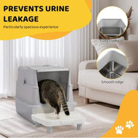 HKM-203475 Extra Large Stainless Steel Covered Cat Litter Box with Lid, Litter Scoop, and Filter Pedal for Easy Cleaning