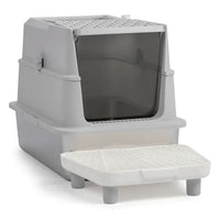 HKM-203475 Extra Large Stainless Steel Covered Cat Litter Box with Lid, Litter Scoop, and Filter Pedal for Easy Cleaning