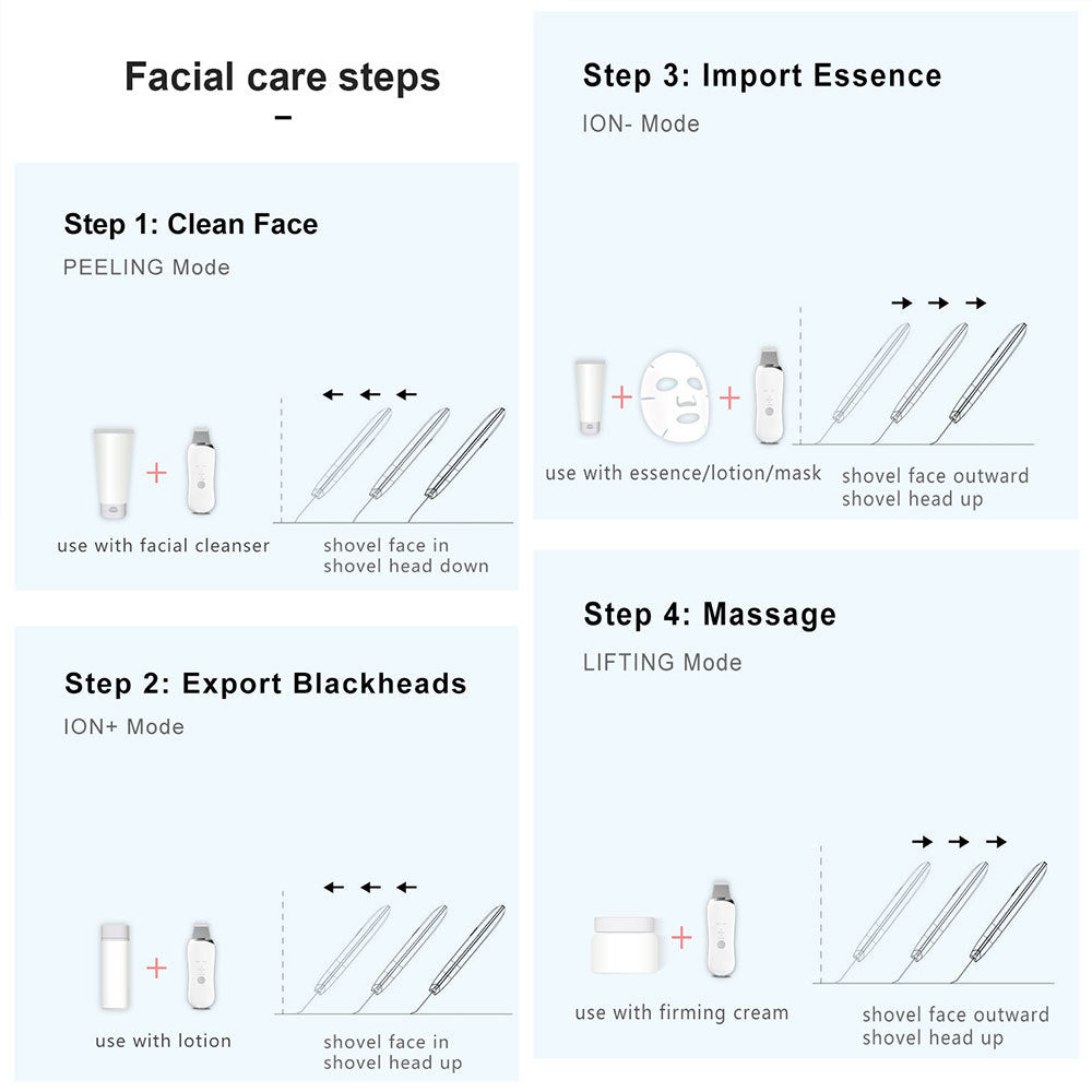 HKM-132435 Ultrasonic Skin Scrubber Face Spatula for Deep Cleaning and Lifting, Handheld Mini Facial Tool with USB Charging