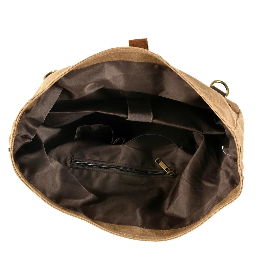 KTX-155603 Waterproof Motorcycle Side Backpack – Vintage Canvas Saddle Bag with Multiple Pockets and Zipper Closure